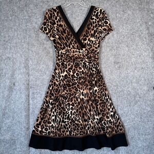 Sandra Darren Leopard Print Babydoll‎ Dress Size 10 Liquid Knit Swing Y2K Party